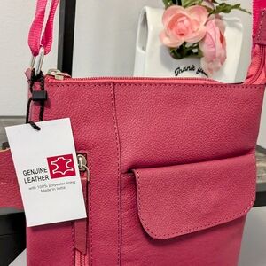 Genuine Leather Pink Crossbody Bag. NWT. 10" W X 11" H